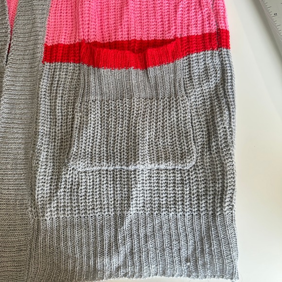 Ultra Flirt Cardigan Open Front Gray/Pink Striped Knit Lightweight Cozy Medium - Picture 11 of 15